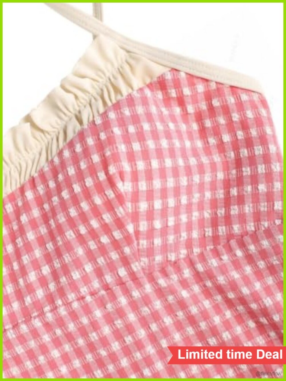 Gingham Tankini Swimsuits Set Ruffles Bowknot Ruched - Picture 4 of 5